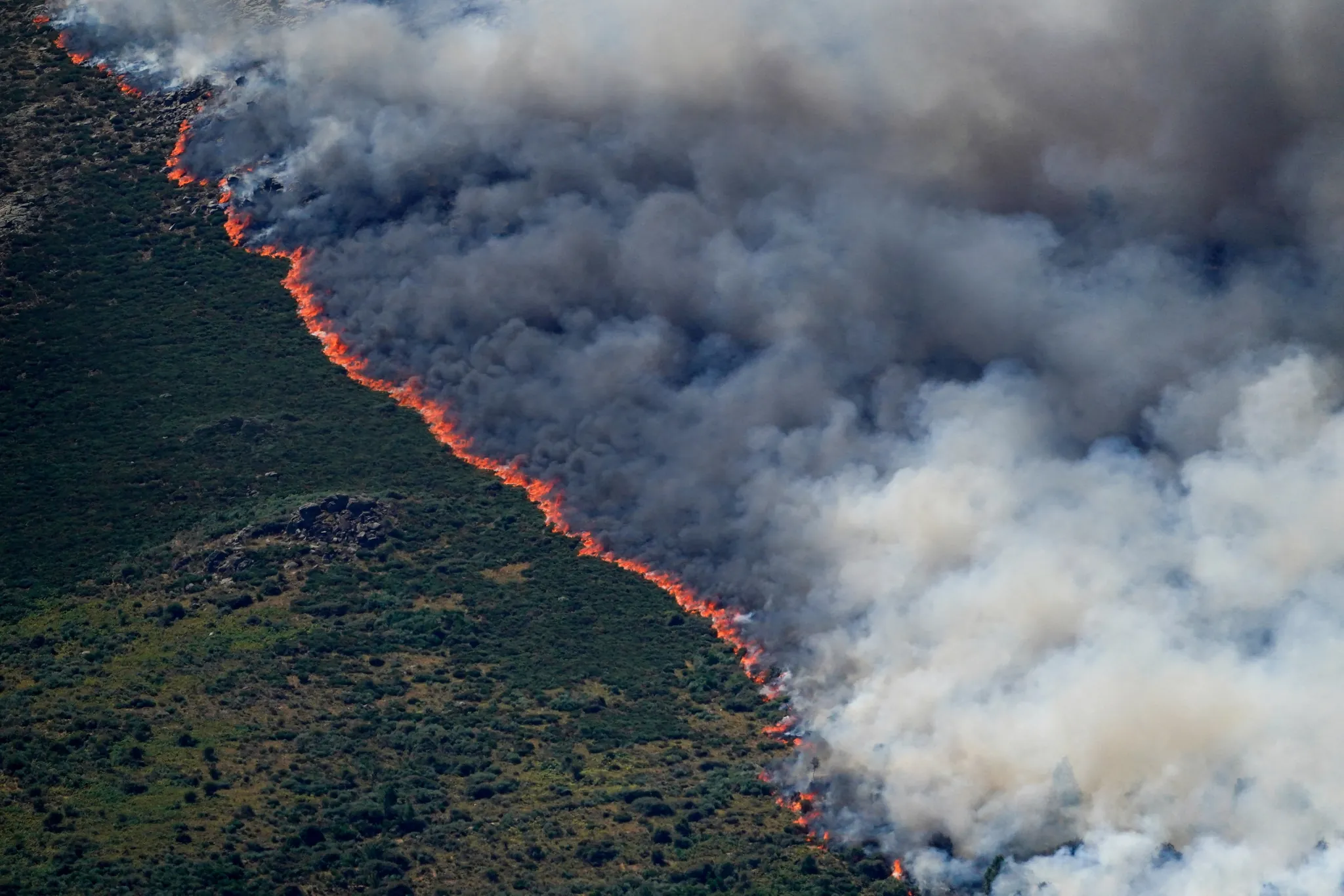 Fumaça densa de queimada florestal
